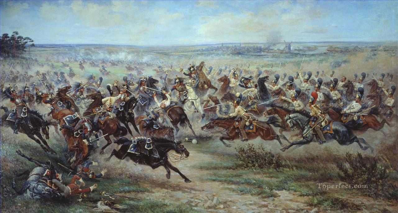 Una carga de la guardia rusa Leib el 2 de junio de 1807 Guerra militar Viktor Mazurovsky Pintura al óleo